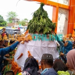 Masyarakat saat berebut sayur di peringatan ulang tahun yang pertama RSUD Campurdarat dr. Karneni Tulungagung. Foto: FERI WAHYUDI/BANGSAONLINE