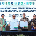 Pj Gubernur Jatim saat menyaksikan penandatanganan shareholder agreement di Mataram.