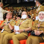 Gubernur Khofifah saat menghadiri Rakornas Kepala Daerah dan Forkopimda Tahun 2023 di Sentul International Convention Center, Bogor, Jawa Barat.