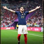 Theo Hernandez usai mencetak gol ke gawang Maroko pada laga semifinal Piala Dunia 2022