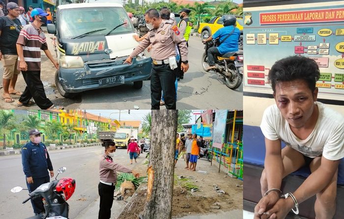 Dikejar Pemilik, ​Maling Mobil Pikap di Sidoarjo Tertangkap Usai Tabrak Pohon dan Tiga Pengendara