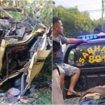 Kondisi truk saat masuk sungai dan evakuasi korban oleh anggota Polsek Karangjati.