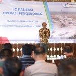 Direktur Utama PT Pertamina EP Cepu Jamsaton Nababan saat menyampaikan sambutan.