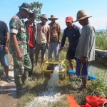 Babinsa Koramil 0827/06 Saronggi bersama masyarakat melakukan pompanisasi untuk percepatan produksi padi, Kamis (13/6/2024).