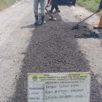 Tim URC Bima DPUTR Gresik ketika melakukan perbaikan Jalan Betoyo-Tanggulrejo, Manyar. foto: SYUHUD/BANGSAONLINE