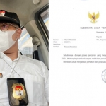 Moh. Salim dengan menggunakan identitas KPK (kiri). Foto kanan, Surat Gubernur Jatim Khofifah Indar Parawansa yang diduga dipalsukan Moh. Salim untuk melakukan penipuan proyek Jasmas Pemprov Jatim. foto: ist.