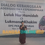 Bakal Calon Gubernur Jawa Timur dari Partai Kebangkitan Bangsa (PKB) Luluk Nur Hamidah saat menghadiri dialog kebangsaan di Jawa Timur. Foto: Achmad Choirudin/BANGSAONLINE