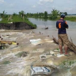 Tanggul kali apur ingas di Kanor jebol untuk yang kesekian kalinya. foto: EKY NURHADI/ BANGSAONLINE