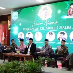 Para pembicara dalam Seminar Nasional  Perjuangan KH Abdul Chalim dalam rangka pengusulan sebagai pahlawan nasional di Gedung Yudha Karya Abdi Negara Pemerintah Kabupaten Majalengka Jawa Barat, Kamis (30/3/2023). Foto: bangsaonline