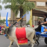 

Bupati Kediri Hanindhito Himawan Pramana saat menjadi "bajingan" dan melintasi area monumen Simpang Lima Gumul. (Ist).