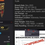 Tangkapan layar website Breach Forum yang menunjukkan Jimbo menjual data KPU senilai Rp1,1 miliar.