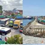 Pelabuhan Ketapang, Banyuwangi tampak penuh sesak kendaraan yang mau menyeberang, karena adanya penutupan penyeberangan.