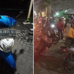 Barang bukti motor yang ducuri dan massa yang mengerubuti pelaku curanmor. 