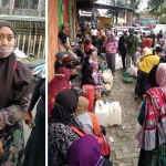 Haima, warga Jalan Patimura, Kelurahan Temas, Kota Batu yang memborong minyak goreng curah hingga 85 liter. Foto kanan, antrean warga saat membeli minyak goreng curah.