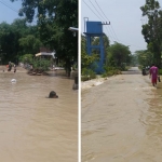 Sejumlah jalan desa tampak terendam banjir akibat meluapnya Kali Lamong dan Bengawan Solo. foto: SYUHUD/ BANGSAONLINE