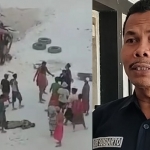 Truk bermuatan batu bata yang terjatuh di tambang galian C Desa Lesong Daya, Kecamatan Batumarmar, Kabupaten Pamekasan. Foto kanan, Kasi Humas Polres Pamekasan Iptu Sri Sugiarto saat diwawancarai.   