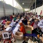 Penyortiran surat suara di Gudang Logistik KPU Tuban.