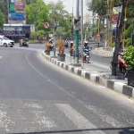 Bunga di median jalan kota Gresik banyak yang meranggas dan mati. foto: SYUHUD/  BANGSAONLINE