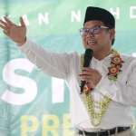 Muhaimin saat memberikan sambutan dalam Deklarasi Dukungan Gerakan Nahdliyin Bersatu di Pondok Pesantren Miftahul Qulub Desa Polagan Kecamatan Galis, Pamekasan, Madura, Jumat (11/2).