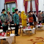 Para tokoh PMII yang kini jadi para pejabat, politikus, dan tokoh pendidikan hadir pada Pembukaan Muswil II IKA PMII Jawa Timur di Gedung Negara Grahadi Jalan Pemuda Surabaya, Ahad (9/1/2022). Tampak Gubernur Jawa Timur Khofifah Indar Parawansa, Prof. Dr. KH. Asep Saifuddin Chalim, M.A., Ketua PWNU Jawa Timur KH Marzuki Mustamar, Wakil Gubernur Jawa Timur Emil Elestianto Dardak, Prof. Dr. Ridwan Nashir, dan lainnya. Foto: MMA/ BANGSAONLINE.com