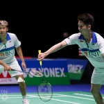 Marcus Fernaldi Gideon/Kevin Sanjaya Sukamuljo ketika berlaga di All England 2021 (Badminton Photo)