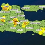 Peta prakiraan cuaca di Jawa Timur.