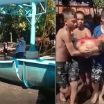 Potongan video yang menunjukkan patahan perosotan. Foto kanan, salah satu korban sedang digotong pengunjung lain untuk dievakuasi.