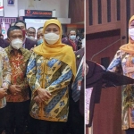 Gubernur Jatim Khofifah Indar Parawansa bersama Wakil Ketua DPRD Kabupaten Malang, Miskat (kiri). Foto kanan, Gubernur Khofifah saat menutup Muswil X DPW Persatuan Perawat Nasional Indonesia (PPNI) Jawa Timur di Arya Gajayana Hotel, Sabtu (27/11).