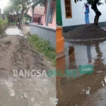 Pavingisasi di jalan Desa Pulo Lor, Kecamatan/Kabupaten Jombang dihentikan warga lantaran terindikasi ada penyelewengan. foto: ROMZA/ BANGSAONLINE