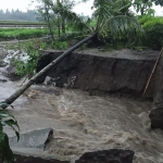 Jembatan penghubung dua desa di Gandusari jebol diterjang banjir. (foto: ist)