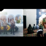 Kiri: Sabhara Polres Bangkalan itu rutin melakukan salat jamaah di masjid. Kanan:  Anggota Koramil Kecamatan Blega juga nampak terlihat bergabung di shaf pertama di masjid.