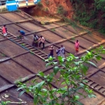 Warga Desa Palengaan Laok bisa menuruni tangga embung, karena tak bisa menampung air hujan. foto: ERRI SUGIANTO/ BANGSAONLINE