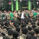 Gus Yaqut saat menyampaikan pidato pada acara Apel Kebangsaan bersama ratusan Banser NU dan Pemuda Ansor di Alun-alun Bojonegoro.