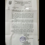 Surat permintaan bantuan dana dalam rangka HJT ke-726 yang diterima mini market di Tuban.