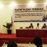 Rapat pleno KPU tentang penetapan DPT pilwali-pilgub di RM Jimbaran mengungkap kenaikan tak signifikan DPT. foto: Yudi Eko Purnomo/ BANGSAONLINE