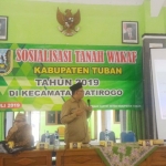 Mashari, M.Ag narasumber dari Kemenag Tuban saat menyampaikan materi tentang perwakafan.