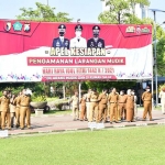 Apel Kesiapan Pengamanan Larangan Mudik di Alun-alun Kabupaten Sidoarjo, Senin (26/4/2021) pagi