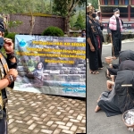 Mar Berlin, panitia penyelenggara tradisi menjaga sumber mata air di Dusun Songgoriti. Foto kanan, tiga pemuda saat melakukan prosesi tusuk bumi.