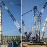 Pemasangan Generator Selexol setinggi 66 meter menggunakan dua buah crane.