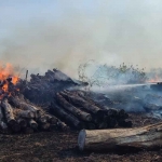 Tim damkar gabungan yang melakukan pemadaman api di kilang minyak di Desa Sumurgeneng, Kecamatan Jenu, Tuban.