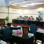 Suasana saat rapat paripurna yang berlangsung di Gedung DPRD Kabupaten Mojokerto.
