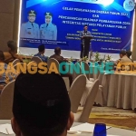 Bupati Gresik, Fandi Akhmad Yani, saat memberi sambutan dalam Gelar Pengawasan Daerah Tahun 2023 dan Pencanangan Roadmap Pembangunan Zona Integritas Instansi Pelayanan Publik. Foto: SYUHUD/BANGSAONLINE