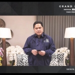 Menteri BUMN RI, Erick Thohir saat acara launching produk "Mortar Indonesia" yang diselenggarakan secara virtual. foto: ist.