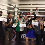 Para Atlet KickBoxing Tuban merayakan prestasi yang diraih di ajang Kejurprov Jatim.