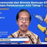 Stafsus Kemenkominfo Philip Gobang saat membuka kegiatan seremonial dan bimbingan teknis pendistribusian bantuan set top box untuk analog switch off tahap pertama di Kota Tegal.