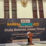 Ketua Baznas Jatim, KH Muhammad Roziqi, saat memberi sambutan ketika Pemilihan Duta Baznas Jatim 2023. Foto: YUDI ARIANTO/BANGSAONLINE