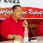 Whisnu Sakti Buana saat memberikan sambutan di Rakercab DPC PDIP Trenggalek. foto: HERMAN/ BANGSAONLINE