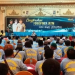 Suasana cangkrukan Forkopimda Jatim bersama Petani di Madinah Ballroom Hotel Utami, Juanda, Sidoarjo, Rabu (9/10/2019).
