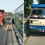 Lokasi kecelakaan dan truk yang melindas korban. 