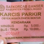 Contoh karcis parkir Wisata Pantai Bentar.